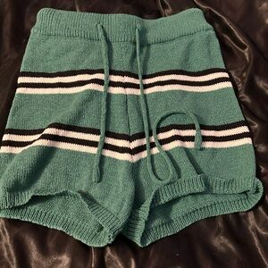 Green Striped Women's Knit Shorts